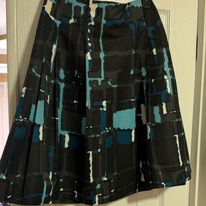 Express Black and Blue Geometric A-Line Skirt